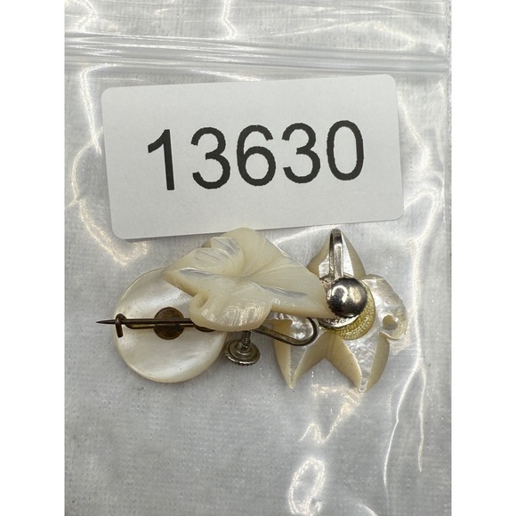 Vintage Mother Of Pearl Brooch Earrings Set Screw‎ Back - Picture 9 of 9